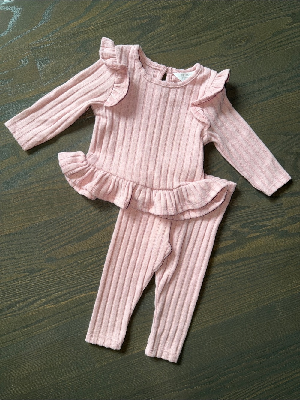 Primark Baby Girls Ribbed 2-Piece Ruffle Top & Leggings Set Blush Pink 9-12M